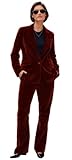 Botong Costume 2 pièces en velours pour femme avec un bouton pour travail, mariage, smoking, blazer et pantalon, bordeaux, L