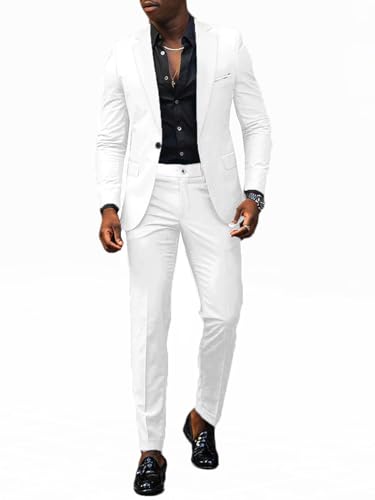 VENNYNG Men's Wedding Suits Slim Fit Daily Business Solid Colored Graduation Suits 2 Piece Single Breasted One-Button