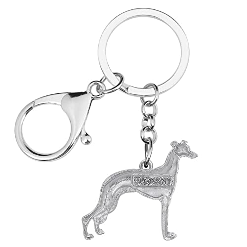 WEVENI Emaille Legierung Windhund Hund Schlüsselanhänger Greyhound Schlüsselring Geschenk Auto Brieftasche Tasche Charms Für Frauen Mädchen (Grau)