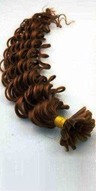 HOTstyle - 20" (50cm) Nail tip/U tip human hair pre bonded extensions curly - medium brown - 0.5g /strand