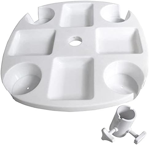 HEEPDD 17-Inch Beach Umbrella Side Table with Cup Holders, Snack Compartments for Pool, Patio, Garden, White