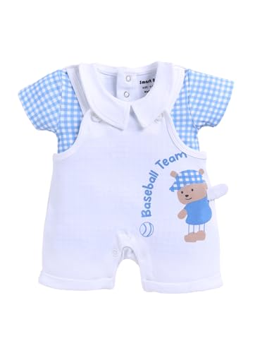 Image of Smart Baby Dungaree Set for Baby Girls | Cotton Romper with T-Shirt | Soft & Breathable Fabric | Cute Embroidery | Snap Button Closure for Easy Diaper Change