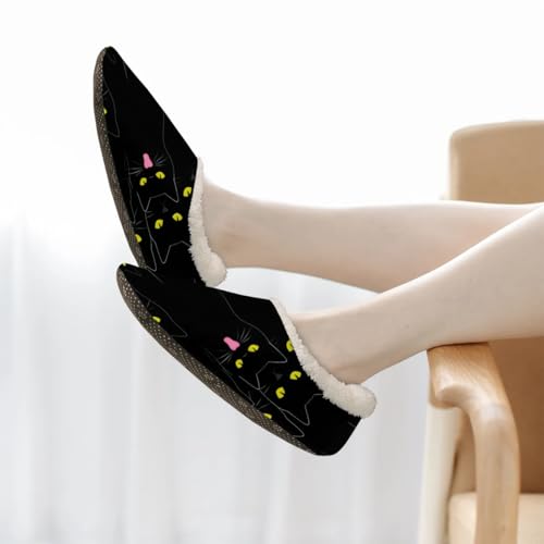 Black Cat House Slippers for Women Men, Black Funny Cat Fuzzy Soft Cozy Non Slip Slipper Socks 5