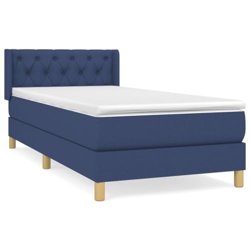 Mhdvray Lit à Sommier 80x200 cm avec Matelas à Ressorts Ensachés et Surmatelas, Cadre de Lit en Tissu Bleu avec Tête de Lit Réglable, Ensemble Literie Complet pour Chambre ou Studio