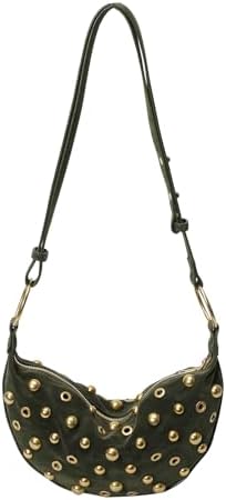 OWGSEE Studded Purse Trendy Studded Handbag Hobo Crescent Bags Y2K Shoulder Bag Suede Purses for Women
