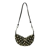 OWGSEE Studded Purse Trendy Studded Handbag Hobo Crescent Bags Y2K Shoulder Bag Suede Purses for Women (Green)