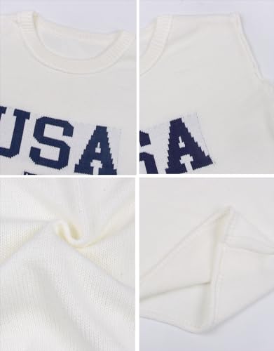 Image of Alsol Lamesa Women's American Flag Graphic Cap Sleeve Vest Knit Lightweight Sweater Crew Neck Tank Top 2024, Medium, 914 White