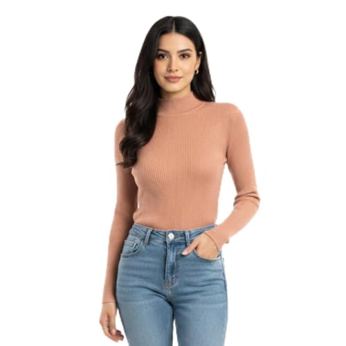 Image of Women Ribbed High Neck Full Sleeve Pullover Sweater|Solid Stretchable Slim Fit Winter Wear Top for Casual & Office Use