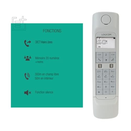 Teléfono inalámbrico de diseño Logicom Retro 2 DECT blanco con contestador automático 4