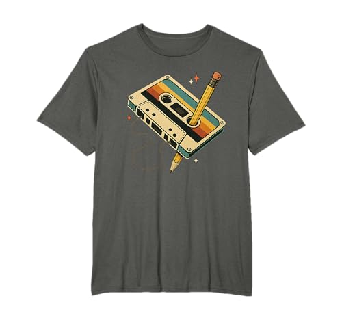 Retro 80s 90s Vintage Music Nostalgic Cassette Tape Pencil t-shirt