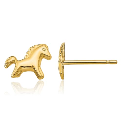 14K Solid Yellow Gold Horse Head Studs Animal Lover Equestrian Earrings
