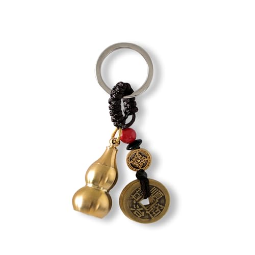 GJMY Feng Shui Coins with Brass Calabash Wu Lou Key Chain for Longevity Travel Safely Wealth Porsperity Success and Good Luck with Blessing Paper in it 2020