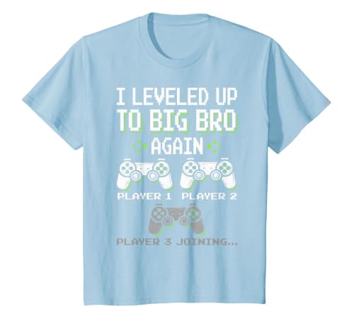 I Leveled Up to Big Bro Again Brother Gamer Funny Video Game T-Shirt, Youth, Baby Blue, 2T
