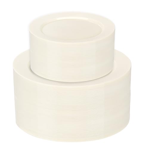 I00000 102 Pcs Ivory Plastic Plates Disposable Party Plates Include 51 Ivory Dinner Plate 10 and 51 Plastic Dessert Plate 7 Perfect for Birthday Party & Wedding