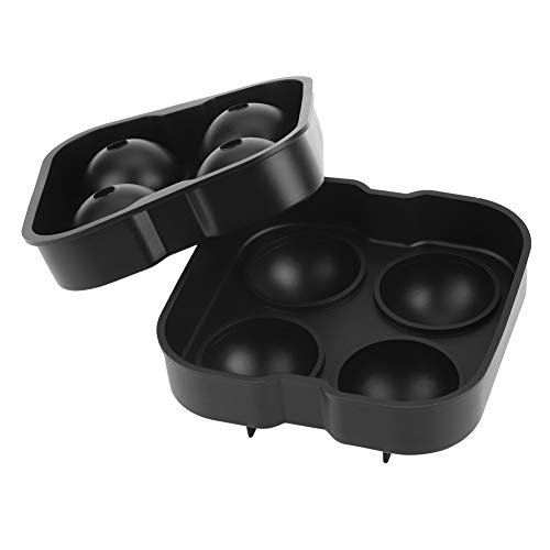 Silicone 4 Cavities Ice Cube Tray Mold Round Ball Maker for Whiskey Cocktails Beverages Blue(Black)