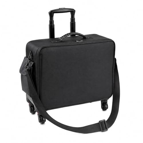 Image of Professional Train Case Hardside Vanity Jumbo Makeup Artist Rolling Trolley Beauty Makeup Cosmetic Trolley Hairstylist Travel Organizer Bag - 360 Wheels - Expendable Handle (8516 /XXXL /Trolley)