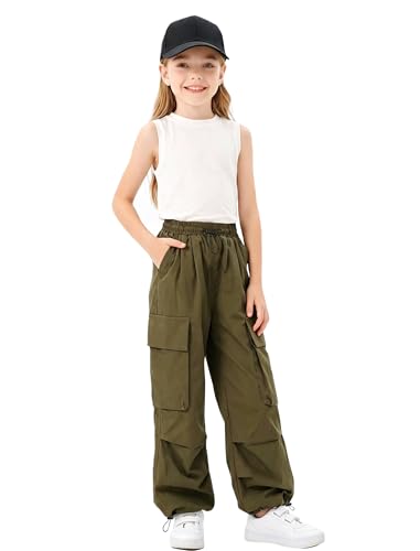 Image of Girls Cargo Pants Elastic Waist Drawstring with Pockets Pants