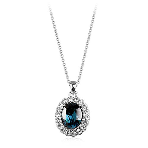 Rigant Oval Shaped Swarovski Elements Crystal Pendant Necklace Fashion Jewelry for Women (Sapphire)