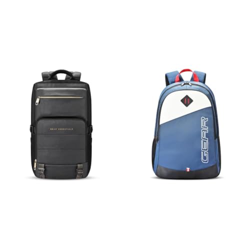 Image of Gear Double Decker 31L Large Water Resistant Faux Leather Anti-Theft 5 Compartment Laptop + 14 cms Blue Casual Backpack (MDBKPECO50504)