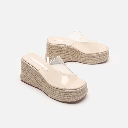 Women'S Leather Slip-On Platform Wedge Sandals Fashion Round Open Toe Espadrille High Heel Bohemian Slide Sandals Casual Summer Beach Parties Sandals2