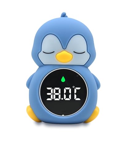 Robo Toys Pinguin Badethermometer für Baby & Raumthermometer mit LCD-Display – Wiederaufladbar mit USB-C, BPA-freie & hygienische Silikonhülle