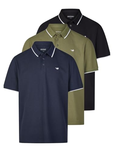 MUSTANG Poloshirt Herren Kurzarm 3er Pack Pablo Regular Fit Shirt Sommer Basic Baumwolle Einfarbig Größe:M Farbe:Multipack 2 (1017888-1103)
