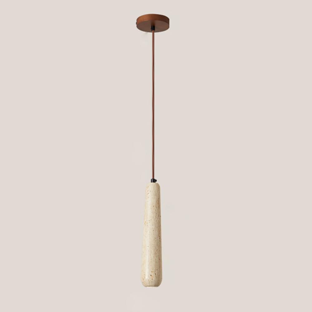 Elksdut Japanese Style Pendant Light Wood Pendant Light With Natural Stone Shade Walnut Wood Dome, Kitchen Island Dining Room Hanging Lamp Kit, Yellow Travertine Pendant Lighting G9 Base