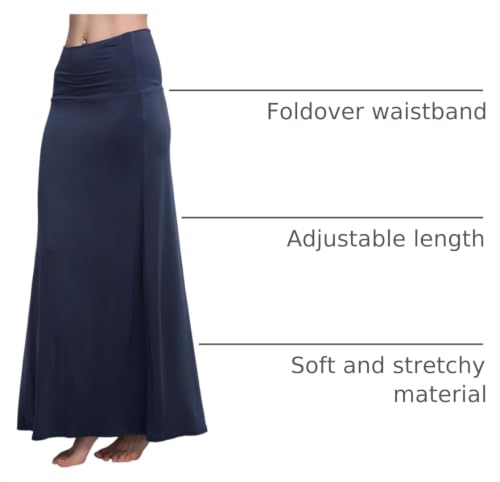 Image of Urban CoCo Women's Stylish Spandex Comfy Fold-Over Flare Long Maxi Skirt