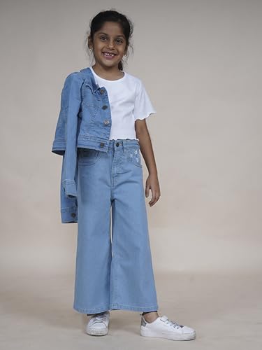 Image of KiddoPanti Girls Text Printed Flared Jeans