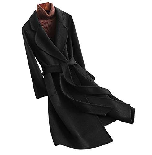 Womens Wool Trench Coats Autumn Winter 100% Wool Solid Color V-Neck Coat Slim Warm Long Overcoat Belt Jackets Outwear