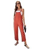 PUWEI Overol de algodón y lino ajustable para mujer con pernera ancha y bolsillos, Rojo, Large