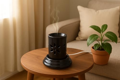 Image of Indian Fragrance Ceramic Electric Aroma Diffuser Lamp| Oil Burner Night Lamp for Home, Bedroom & Office | Decorative Fragrance Diffuser with Warm Light (White, Rose)