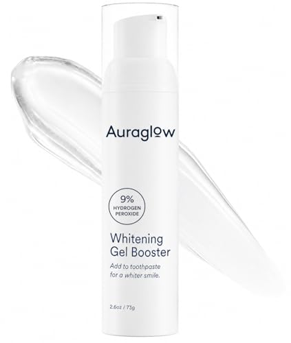 Auraglow Teeth Whitening Gel for Toothpaste, 9% Hydrogen Peroxide, Add to Toothpaste to Whiten, 350+ Whitening Treatments, Removes Coffee Wine Tea Stains, No Trays or Strips, Made in USA, 2.6oz
