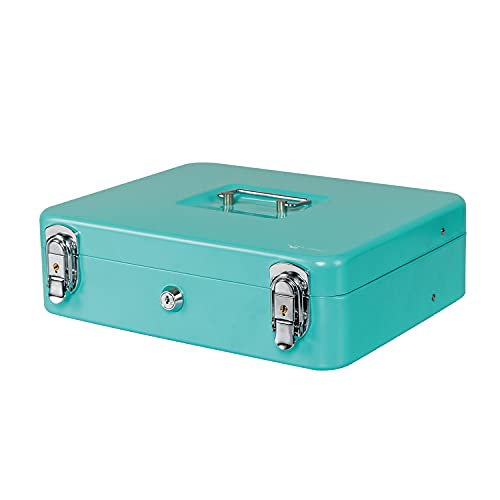 Certus Global Large Turquoise Cash Box With Money Tray, Secure Lock, Cantilever Coin Tray 4 Bills/ 5 Coins (Turquoise) #TOP7
