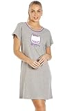 CAMILLE Damen Kurzarm Mops & Katze Nachthemden 40-42 Light Grey