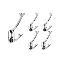 LONHECAN Polished Chrome Hooks Wall Mounted Decorative Solid Heavy-Duty Coat Hooks for Towels,Coats,Robes,Towels,Bag Behind The Door,Bathroom Wall Hooks (5 Pack)