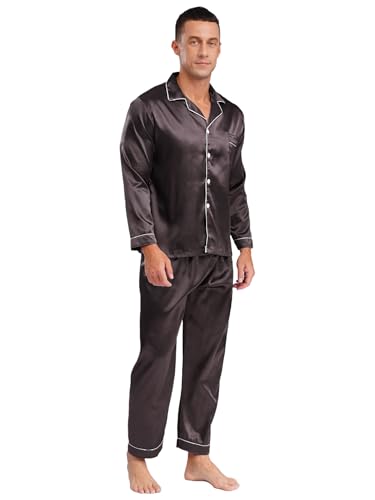 Mens Silk Satin Pajamas Set Long Sleeve Sleepwear Soft Button Down Loungewear Pjs Set3