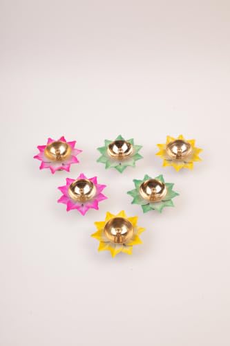 Image of Klassic Lotus Shaped Diya for Puja (6 Diyas 3inch Multicolor Petals) for Home Decor, for Pooja, Housewarming, Temple, Festivals & Diwali Gifting ( Pack of 6 Pcs, Multicolour )