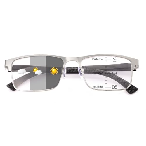 OKH Gafas de Lectura Multifocales Fotocromáticas para Hombre, Metal Gafas de Lectura Progresivas sin Líneas, Bloqueo de Luz Azul, Protección UV (Plate 2.0)