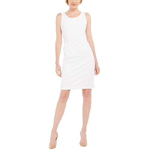 Kasper Women s Sleeveless Jewel Neck Ribbed FOIL Knit Sheath Dress, Vanilla Ice, 16