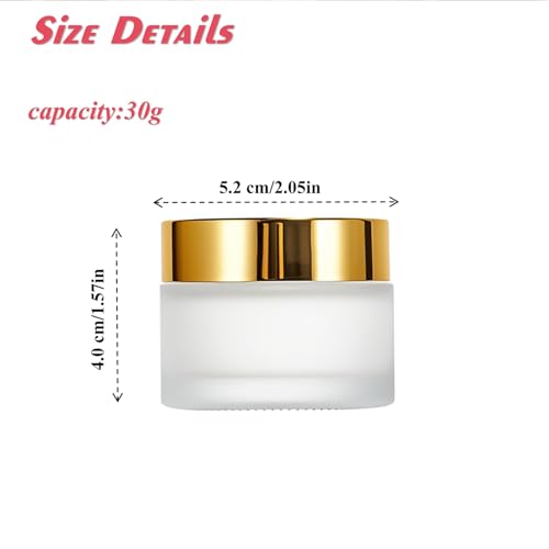 6Packs Round Frosted Glass Jars 1Oz Comestic Sample Containers Empty Airtight Glass Jars with Inner Lids & Golden Caps For Storing Lotions Cream Body Butters Powders2