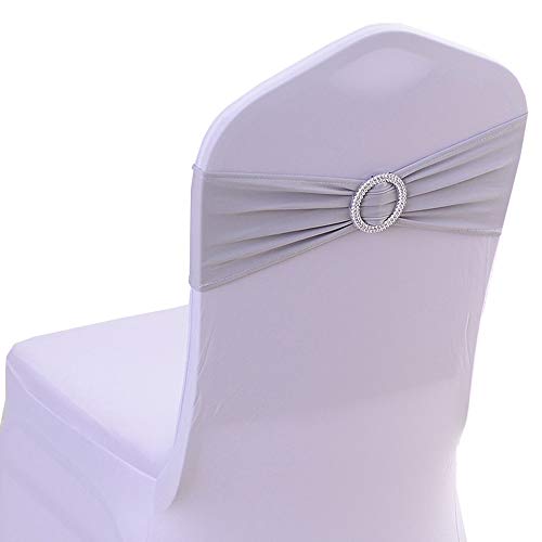 Ieventstar Spandex Chair Sash Cover Stretch Band With Buckle Slider Sashes Bow Hotel Wedding Banquet Decoration (50, Grayish Silver) #TOP16
