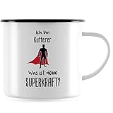 JUNIWORDS Emaille-Tasse, Ich bin Kutterer. Was ist deine Superkraft?, Schwarzer Tassenrand (5937494)