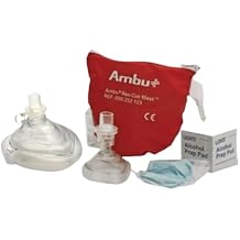 Ambu CPR Mask with O2 Inlet, One-Way Valve with Filter, Head Strap, Gloves, Wipes, and Soft Case Pouch, Transparent Dome for Visual Monitoring, Adult Child Infant Use, Emergency Response Kit