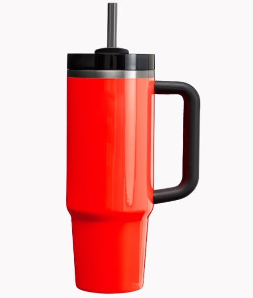 YOUEXPERT Vaso de 30 onzas con asa, vaso de 30 onzas con asa y popote, vaso de acero inoxidable con aislamiento al vacío para agua, té helado o