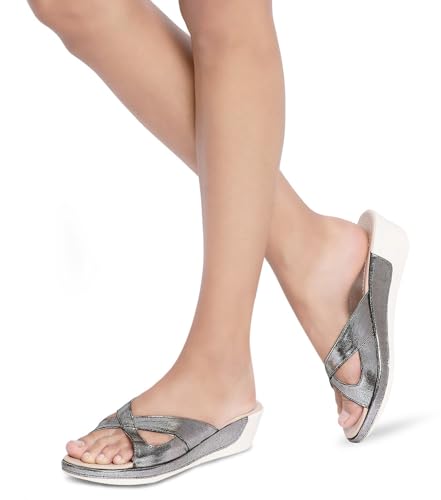 Image of Action Women's Platform Sandals|Block Heel| Cross-Strap Design with Ankle Strap Golden