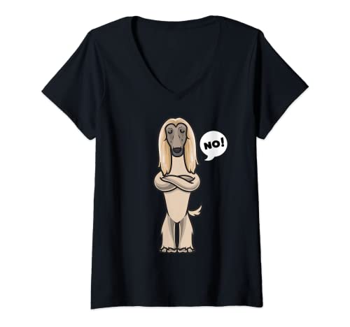 Womens Afghan Hound Funny Stubborn Dog V-Neck T-Shirt, Black