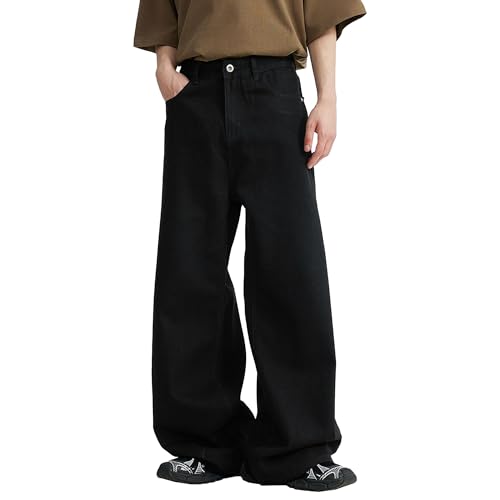 Mens Straight Leg Long Jeans Mid Waist Slim Fit Washed Denim Pants Vintage Baggy Jean Trousers (4X-Large,Blackd2)