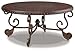 Signature Design by Ashley Rafferty Ornate Round Coffee Tabe with Decorative Metal Detail, Dark Brown