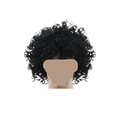 Perruque Afro Bouclée Noire avec Bonnet de Cosplay Synthétique pour Fête